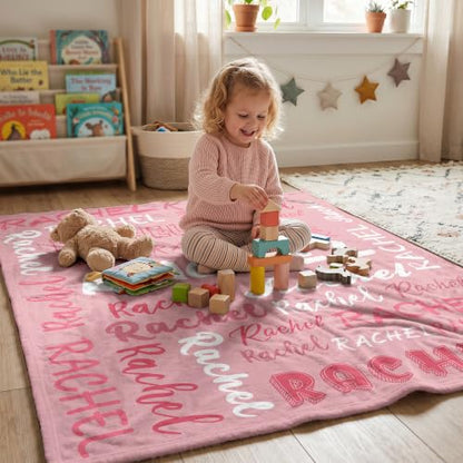 Personalized Blanket with Name, Custom Name Blanket Gifts for Kids Adults Boys Girls Teen, Soft Customized Fleece Flannel Throw for Bedroom Living Room, Birthday Christmas - color: Light Pink