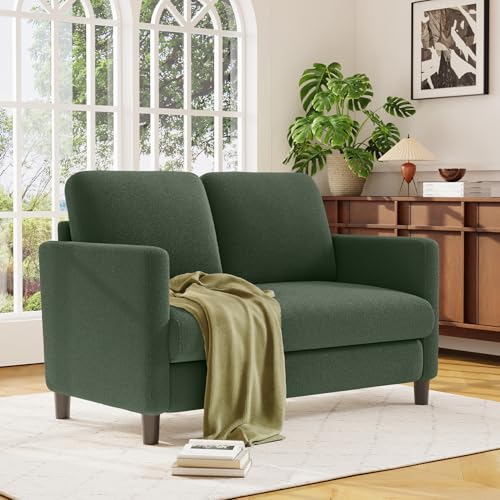 Welzona Loveseat, 51" Small Couch, Teddy Love Seat, Small Loveseat Sofa | Comfy Teddy Fabric, Tool-free Setup, Washable Covers, All-wood Small Sofa Couch for Living Room, Bedroom, Small Spaces, Green - color: Green, size: loveseat