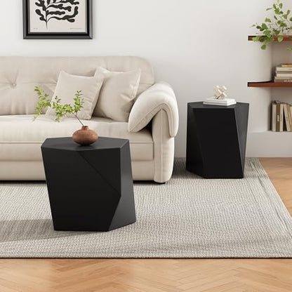 Irregular Nesting Coffee Table Set of 2, Modern Hexagon Side Table, MGO End Table Accent Tables for Living Room Apartment Balcony Office, Black - color: 30.25" Black