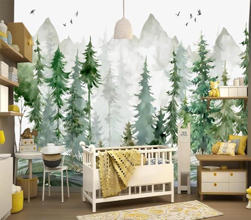 YIHWM-Peel and Stick Nursery Forest Wallpaper Watercolor Pine Tree Mural | Tear-resistant,with a substantial feel;Will not be damaged during repositioning.Boy's Room,kids room wallpaper.M-118"x85" - color: YH01, size: 118"x85"