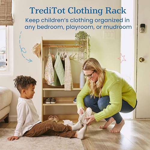 ECR4Kids TrendiTot Clothing Rack with Adjustable Shelves, Kids Wardrobe, Natural - color: Beige
