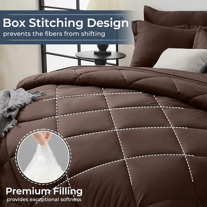 7-Piece King Comforter Set, Brown | Reversible, All-Season, Soft, 7 Piece Set, All-Season Reversible Bed in a Bag, Flat Sheet, Fitted Sheet, Pillowcases - color: Brown, size: King