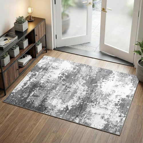 2x4 Washable Porch Rug Grey Welcome Door Mat Entrance 24x48, Small Runner Rugs for Kitchen Floor, Bath, Front Door, Bedroom Bedside, Non-Slip Low Pile Stain & Fade Resistant, Abstract Gray - color: Grey, size: 2' X 4' (Rectangular)