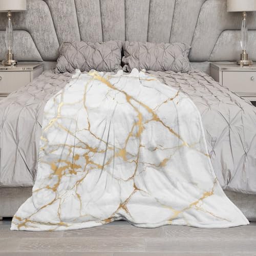 White Marble Throw Blanket Gold Textures Pattern Soft Lightweight Warm Plush Blankets for Sofa Bedroom 40"x50" - color: Marble-8, size: 40"x50"