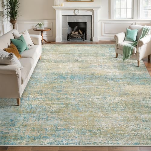 Tangsoo Abstract 3x5 Washable Area Rug, Modern Non Slip Indoor Accent Rugs | Contemporary Print 3x5 Carpet, Soft Low Pile Foldable Rugs for Living Room Bedroom Bedside Entryway Blue Beige Home Decor - color: Mist Blue/Beige, size: 3' X 5' (Rectangular)