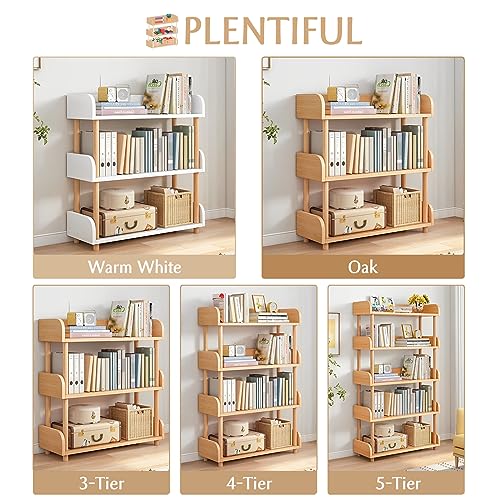 3-Tier Wooden Open Bookcase, Oak | Modern Display Bookshelf with Top Edge, Solid Wood Frame, Home and Office Storage - color: Oak, size: 3-tier