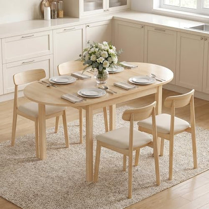 HOMCOM 55" Solid Wood Kitchen Table for 4-6 People Oval Drop Leaf Natural | for Small Spaces, Folding Dining Table - color: Natural Wood Finish