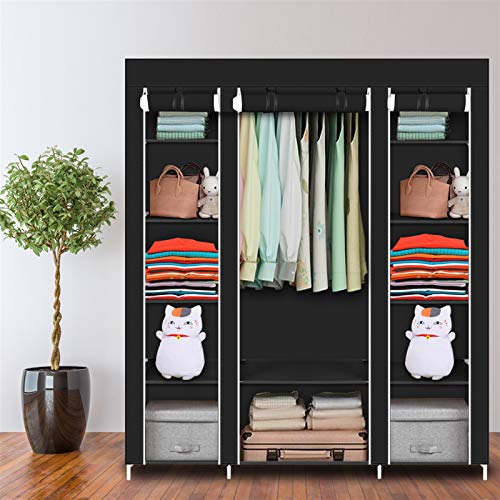 Closet Wardrobe, Portable Closet for Bedroom, Clothes Rail with Non-Woven Fabric Cover, Clothes Storage Organizer, 58 x 17 x 69 Inches, 5 Tier 12 Compartments, Walk-in Closet (Black) - color: Black