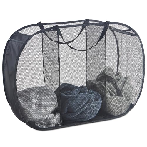 Seiritex Mesh Popup Laundry Hamper 3 Compartment Sortable Horizontal Collapsible Laundry Basket for Clothes Laundry Room Bedroom Toys Travel (Black) - color: Black 3-compartment