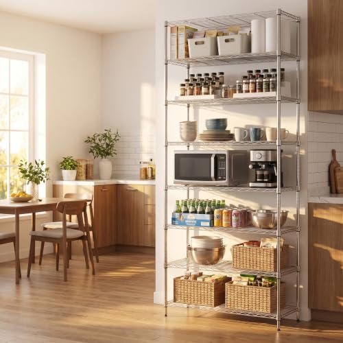 Finnhomy 8-Tier Wire Shelving Unit Adjustable Steel Wire Rack Shelving, Pantry Shelves for Storage, Metal Garage Shelves with NSF Certified,14x36x80 Inches, Chrome - color: Chrome, size: 14x36x80