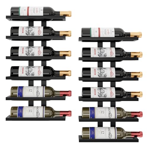 Hoctieon 2-Set 6 Tier Wall Mount Wine Rack (12 Tiers), Wall Racks for Wine Bottles Display and Storage, Hanging Bottle Organizer for Living Room, Kitchen, Wine Cellar, Bar, Black - color: Black, size: 2 Pack (12 Bottles)