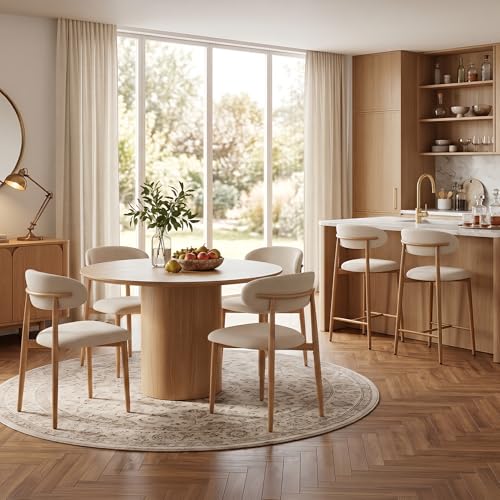 UVV Dining Chairs Set of 4, Metal Kitchen Chairs with Modern Fabric Upholstered for Dining Room, Beige - color: Beige Seat /Wood-grain Metal Legs
