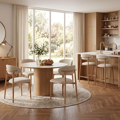 UVV Dining Chairs Set of 4, Metal Kitchen Chairs with Modern Fabric Upholstered for Dining Room, Beige - color: Beige Seat /Wood-grain Metal Legs