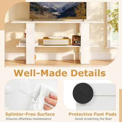 GIANTEX Modern TV Stand for 55 Inch TV, White Entertainment Center with Open Storage Shelf, Wood Media Console Table for Living Room Bedroom Entryway - color: White