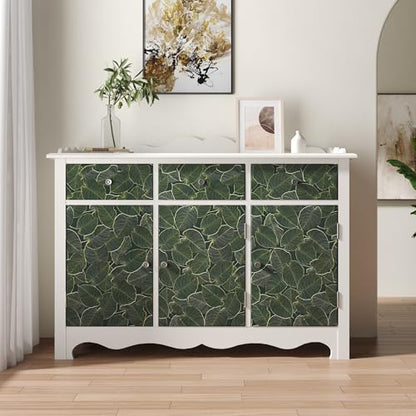 TOTIO Green Wallpaper Peel and Stick Dark Green Leaf Contact Paper 16x78inch Matte Thickened Waterproof Self-Adhesive PVC Wall Sticker Counter Top Stick Paper Green Leafy Plants Vinyl Wrap for Cabinet - color: Green, size: 16" x 78"