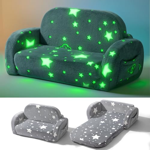 little dove 2-in-1 Kids Couch, Kid Sofa that Fold Out, Glow in the Dark Kid Chair, Extra Wide Kids Sofa, Comfy Kids Chair, Convertible Couch, Gifts for Girls & Boys, Star - color: Star