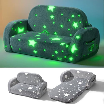 little dove 2-in-1 Kids Couch, Kid Sofa that Fold Out, Glow in the Dark Kid Chair, Extra Wide Kids Sofa, Comfy Kids Chair, Convertible Couch, Gifts for Girls & Boys, Star - color: Star