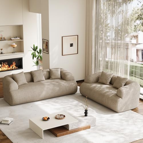 Boneless Couch Set, 91" + 75'' Cloud Couch Set, Chenille Curved Sofa, Modern Compression Sofa for Living Room, Bedroom and Apartment, No Assembly Required, Light Brown - color: Light Brown, size: 91'' + 75''
