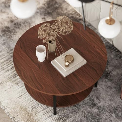 FABATO 26.77” Round Lift Top Coffee Table with Storage, Espresso | Farmhouse Coffee Table, 2 Tier Small Round Center Table, Center Table for Living Room, Circle Dining Table - color: Espresso