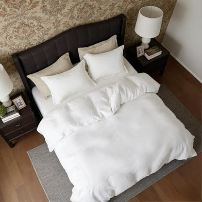 Simple&Opulence 100% Washed Linen Duvet Cover Set 68"x86" - 2 Pieces Soft Farmhouse Comforter Cover Set Double Embroidered with Button Closure - 1 Duvet Cover and 1 Pillowcase (White, Twin) - color: 2 Embroidery White, size: Twin
