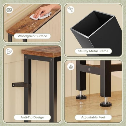 Huuger 78.7 Inch Sofa Table with Power Outlets, 23.9’’-34.4’’ Height Adjustable Range, Behind Couch Table with USB-C Ports, Sofa Tables Narrow Long, Skinny Console Table, Small Spaces, Rustic Brown - color: Rustic Brown, size: 78.7''W x 23.9''-34.4''H
