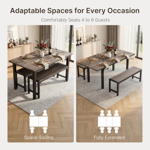 63“ Extendable Dining Table Set with 180° Smart-Flip Pivot, Gray | Dining Table Set for 4,Kitchen Table with Bench,Small Dining Table,Perfect for Small Space,Dinner Room Table Set for 6 - color: Grey