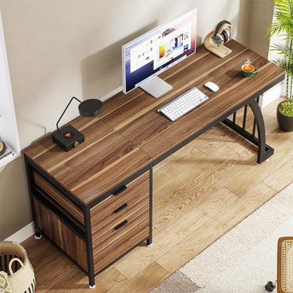 Tribesigns Computer Desk with 3 Drawers, 59-Inch PC Desk with Reversible Drawers, Industrial Study Writing Table Workstation with File Storage for Home Office, Walnut - color: Walnut