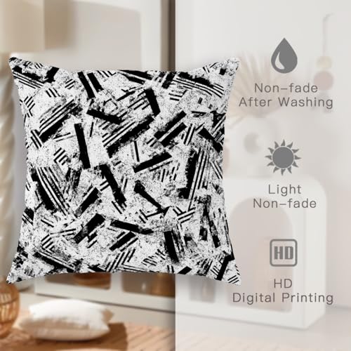 Stripes Throw Pillow Covers Set of 2, Modern Abstract Brush Patterns Texture None Black Soft Velvet Washable Cover Decorative Pillows for Living Room Bed Office Sofa Chair Decor 20x12 Inch - size: 20" x 12" (Pack of 2)