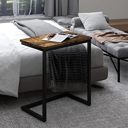 Sofa C Side End Table Wood Accent Couch Table Coffee Tray Snack Side Table Notebook Laptop Holder Over Bed Stand Reading Desk Rustic Brown Color 22x14x27 Space Saving for Living Room Bedroom - color: Rustic Brown Rustic Brown
