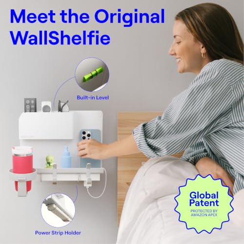WallShelfie Bedside Wall Organizer & Dorm Decor for Dorm Room - White | Dorm Room Essential, Floating Bedside Shelf Wall Mount Organizer, Remote Control Holder, Cool Teen Girls Trendy Stuff, - color: White
