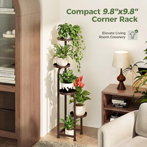 Bamworld Corner Plant Stand Indoor Outdoor Tall Metal Flower Pot Stands | 4 Tier Brown Heavy Duty Plant Shelf for Multiple Plants Patio Garden Balcony Living Room Bedroom(Patent Design) - color: Matte Brown, style: Spiral 4Tier