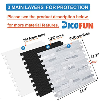 DICOFUN 10-Sheets Peel and Stick Backsplash Wall Tile, Faxu Stone PVC Mixed Metal Kitchen Backsplash Peel and Stick in Light Grey - color: Light Grey and Metal Silver, size: 10 Sheets, 12’’x12’’x0.12’’
