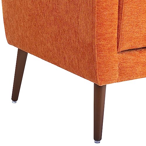 Accent Chair, Living Room Chairs with Solid Wood Legs & Pillow | Chairs Living Room with High Tufted Backrest, Reading Chair for Bedroom/Office, Chenille Fabric - color: Orange