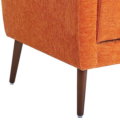 Accent Chair, Living Room Chairs with Solid Wood Legs & Pillow | Chairs Living Room with High Tufted Backrest, Reading Chair for Bedroom/Office, Chenille Fabric - color: Orange