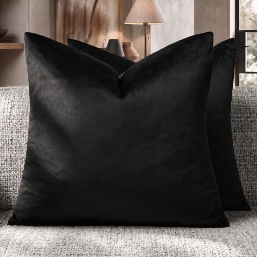 GIGIZAZA Black Velvet Pillow Covers 16x16 Decorative Pillows Pack of 2 | Throw Pillows for Couch Sofa,280gsm Soft Textured Fabric,Modern Square Pillowcases,Luxury Cushion Covers - color: Black, size: 16" x 16" (Pack of 2)