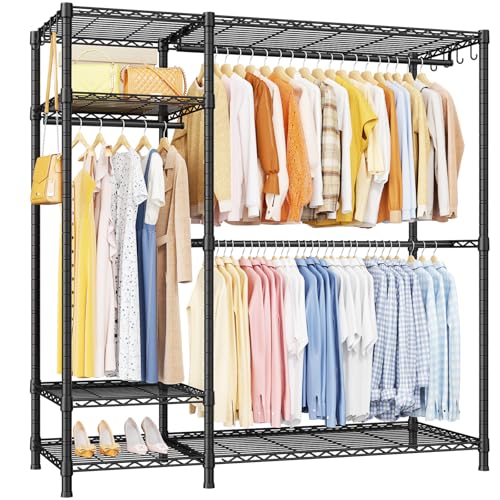 F7 Clothes Rack Heavy Duty, Clothing Racks for Hanging Clothes, Black | Garment Rack with Shelves, 6-Tiers Freestanding Portable Closet Storage Racks 58'' W × 14.6'' D × 76.6'' H, Max Load 800 Lbs - color: Black, size: F7
