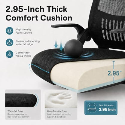 Ergonomic Office Chair, Home Office Desk Chair, Breathable Mesh Desk Chair with Adjustable Lumbar Support and Flip-up Armrests, Game Chairs, 360° Swivel Desk Chairs for Conference, Meeting Room(Blank) - color: Black