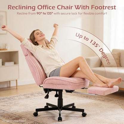 Criss Cross Chair with Wheels - Home Office Desk Chairs with Foot Rest, Morden Comfy Swivel Makeup Chair for Vanity, Ergonomic Cross Legged Office Chair with High Back & Wide Seat, Pink - color: Pink