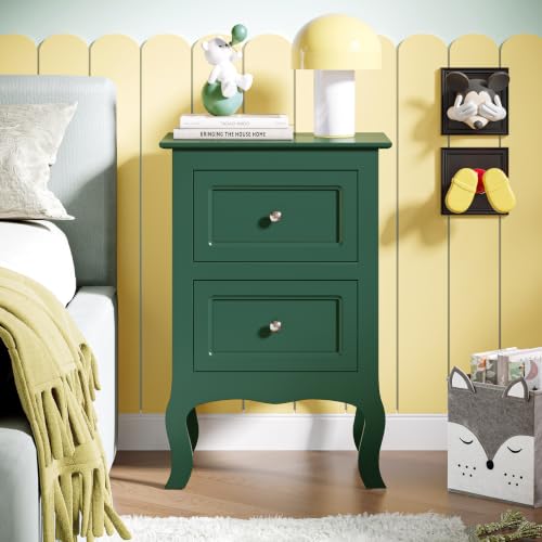 Bonnlo Green Nightstand Set of 2, Small Green Night Stands for Bedroom, Kids Room, Living Room, Wood, 15.75" W x 11.8" D x 23.6" H - color: Green