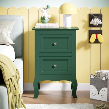 Bonnlo Green Nightstand Set of 2, Small Green Night Stands for Bedroom, Kids Room, Living Room, Wood, 15.75" W x 11.8" D x 23.6" H - color: Green