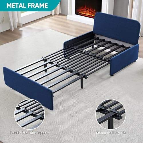 BALUS 43" W Twin Size Sleeper Couch Bed Pull Out Sofa with Pullout Beds, 2 in 1 Convertible Linen Single Sleepers Sofas Chair with Foldable Mattress and Pillows for Small Space Apartment, Blue - color: Blue, size: Twin