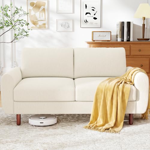 Ihanherry 68" Loveseat Sofa, Small Couch for Small Spaces, Comfy Chenille Sofa with Spring Cushion and Wood Frame, Mid Century Modern Couch, Deep Seat Couch for Living Room Bedroom Office, Beige - color: Beige