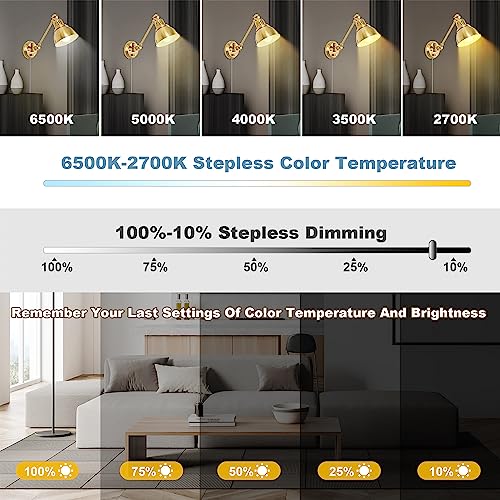 GOODATE Plug in Wall Sconces Set of Two with Remote, Stepless Colors 2700K-6500K & Stepless Dimming, Premium Golden Finish, Plug in Wall Light with Night Light & Timer, LED Bulbs Included - size: Gold-2 PACK(Bulbs+Remote)