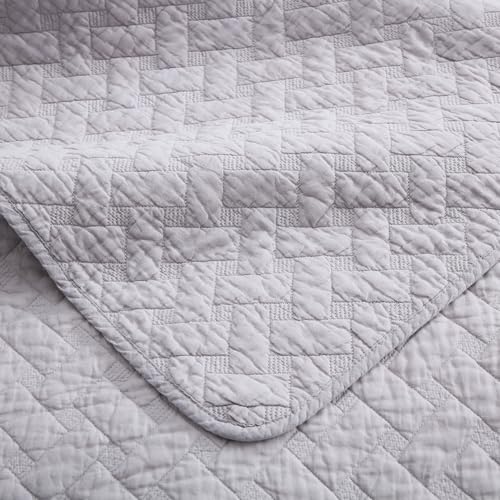 Wistown Cotton King Bedspread Quilt Bedding Sets, Grey | 3 Pieces Reversible Lightweight Soft Coverlets Comforters, All Seasons, Weave Stitching Pattern - color: Grey Weave Pattern, size: King (98 by108inch)