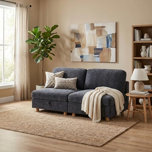 KEIKI Convertible Modular Loveseat Sofa with Storage Seats, Folding Fabric Sleeper Sectional Couch for Apartment Living Room, Compact 2 Seat Sofa with Washable Covers for Dorm, Guest Room - size: 2-Seater