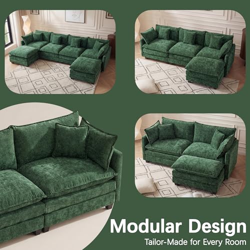 Oversized Loveseat Sofa, 70" Sectional Cloud Couch, 2 Seat Modern Comfy Sofa Chenille Deep Seat Couches with 2 Pillows, for Small Apartment, Bedroom, Living Room（Green 70" Loveseat） - color: Green, size: 70" Loveseat