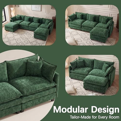 Oversized Loveseat Sofa, 70" Sectional Cloud Couch, 2 Seat Modern Comfy Sofa Chenille Deep Seat Couches with 2 Pillows, for Small Apartment, Bedroom, Living Room（Green 70" Loveseat） - color: Green, size: 70" Loveseat