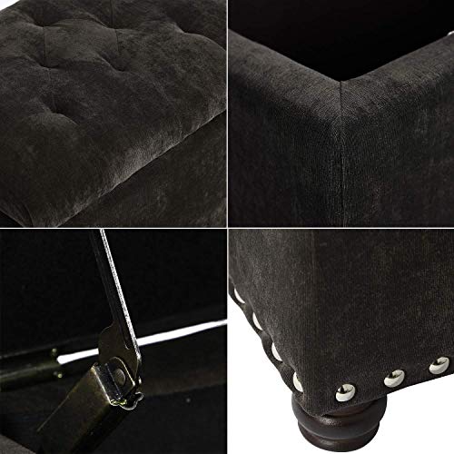 Ottoman with Storage,24" Fabric Ottoman Foot Rest with Hinged Lid Small Rectangle Upholstered Tufted Foot Stools Ottomans for Bedroom Living Room Entryway,Black - color: Black