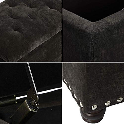Ottoman with Storage,24" Fabric Ottoman Foot Rest with Hinged Lid Small Rectangle Upholstered Tufted Foot Stools Ottomans for Bedroom Living Room Entryway,Black - color: Black