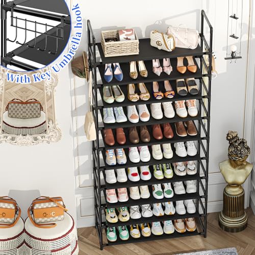 Simple Trending Tall Shoe Rack Storage Holds 40 Pairs, 10 Tier Shoe Organizer Shelf Large Capacity for Entryway Closet, Black | Storage Holds 40 Pairs, Large Capacity, For Entryway Closet - size: 10 Tiers Wide, Black